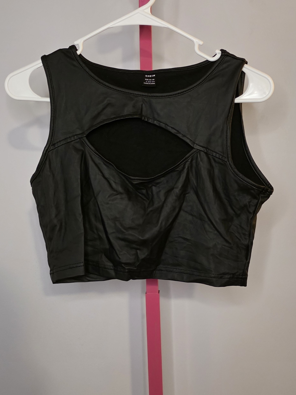 SHEIN Black Faux Leather Crop Top Sz L
